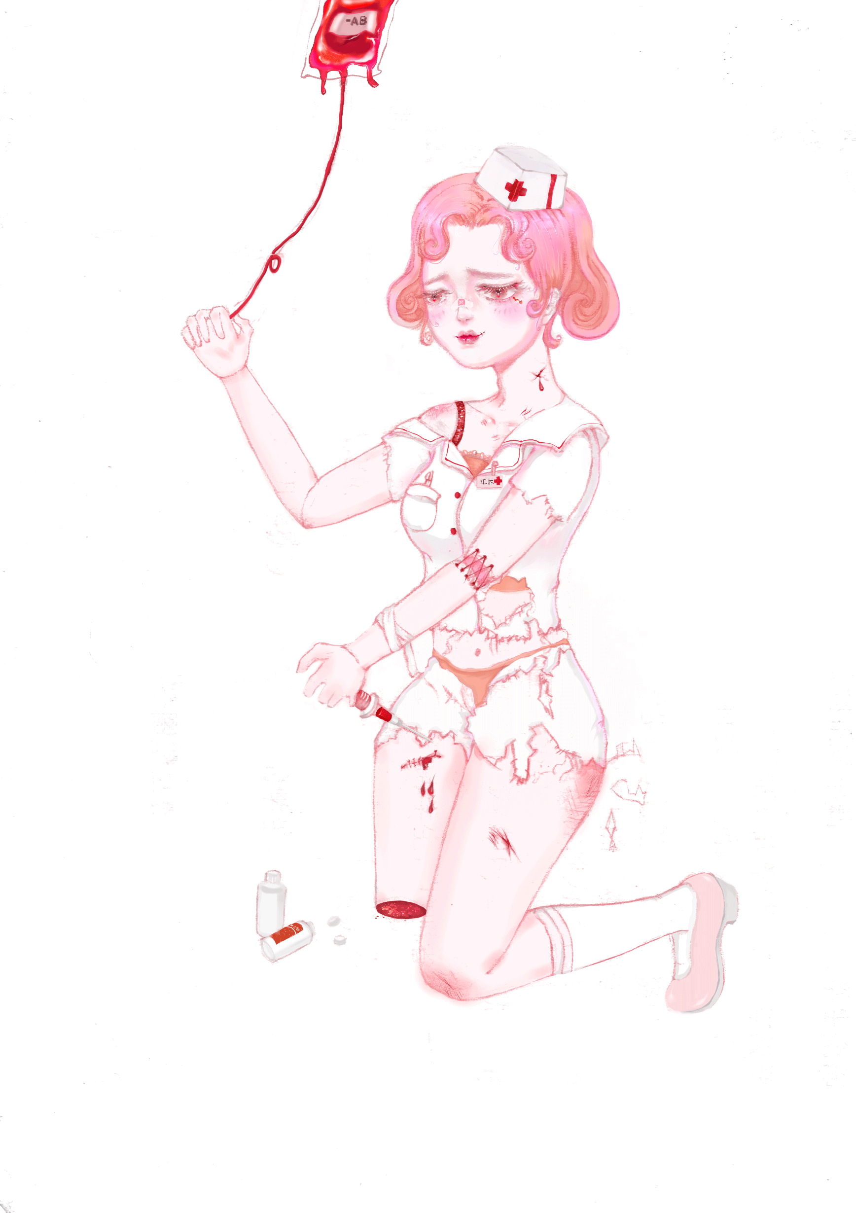血色护士_病娇板绘涂立绘厚涂全身女孩子人设接稿绘画原创绘画作品