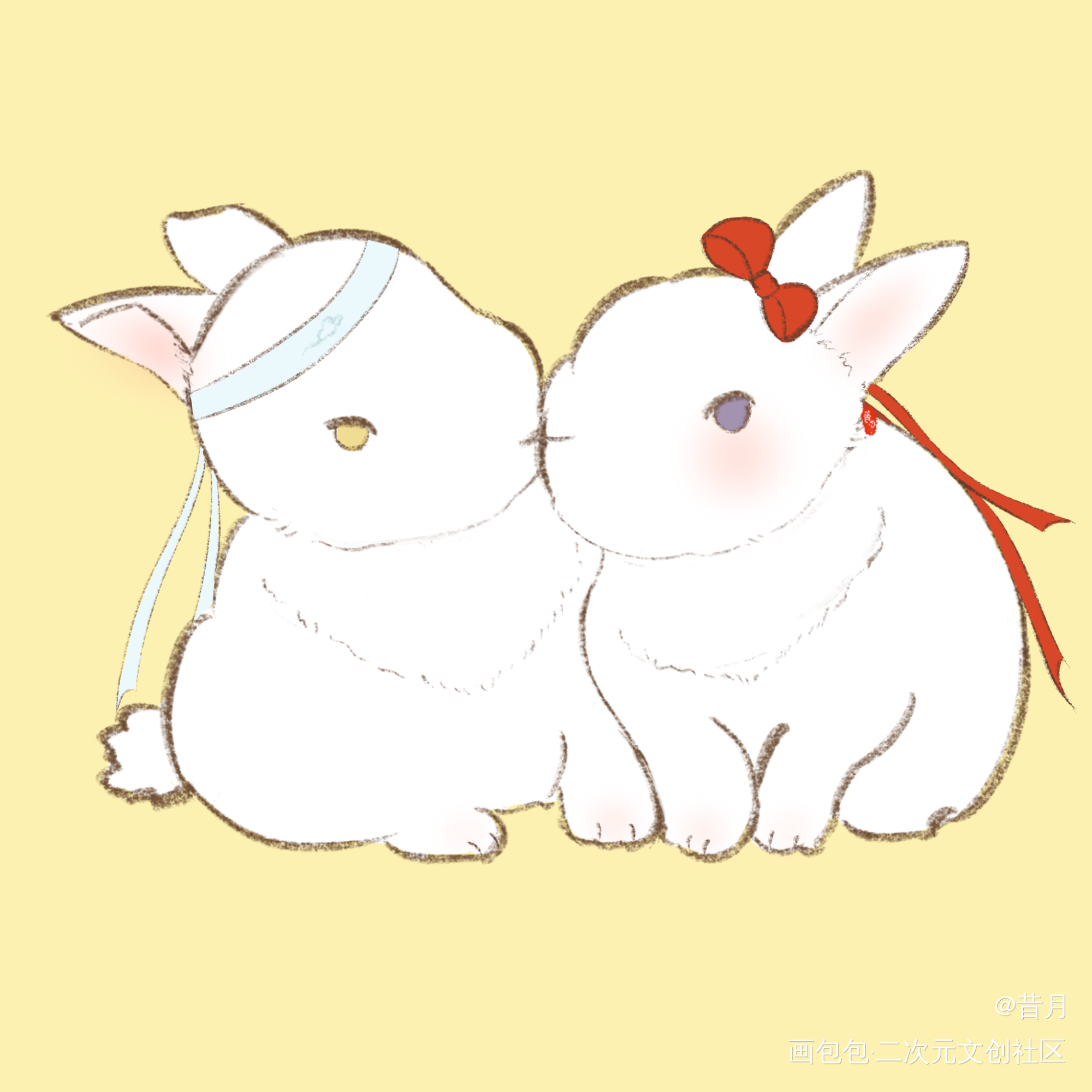 蓝兔兔快亲秃他！_魔道祖师忘羡Q版绘画作品