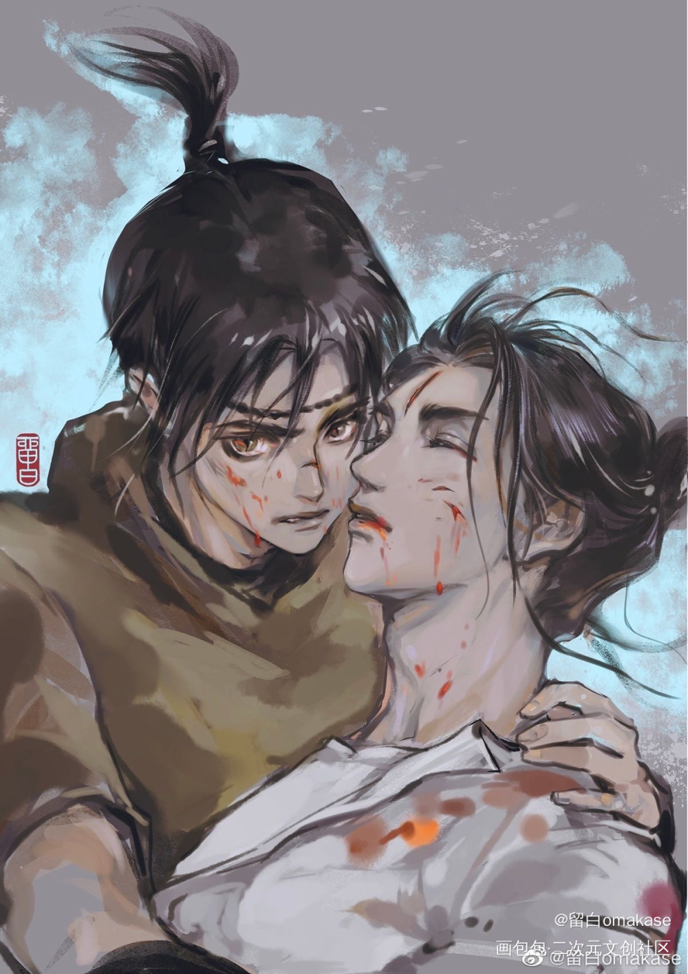 不许欺负舅舅！_新神榜杨戬杨戬沉香绘画作品