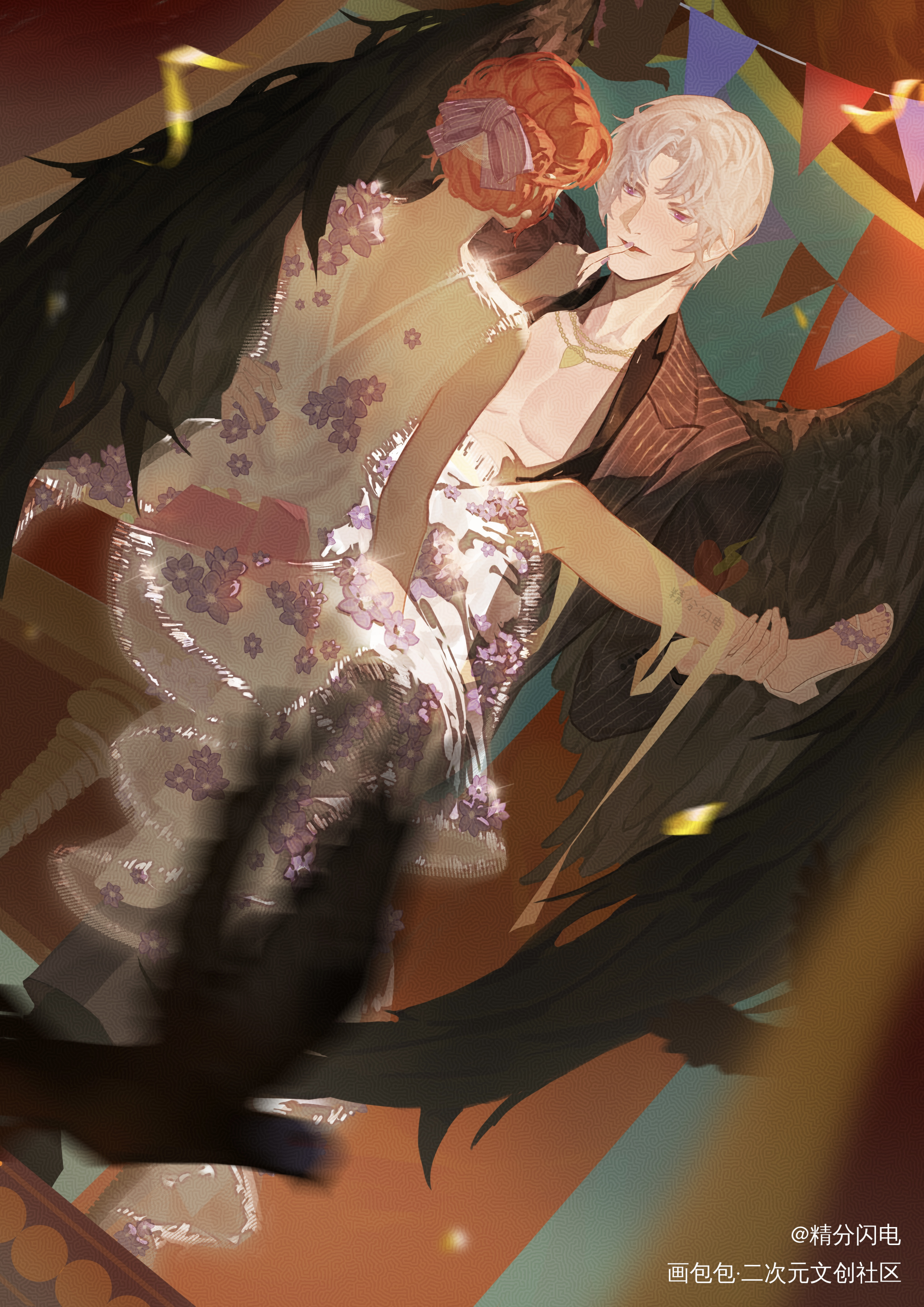 加了双黑翅膀🌙_光与夜之恋查理苏伪厚涂平涂日系插画同人板绘插画板绘绘画绘画作品