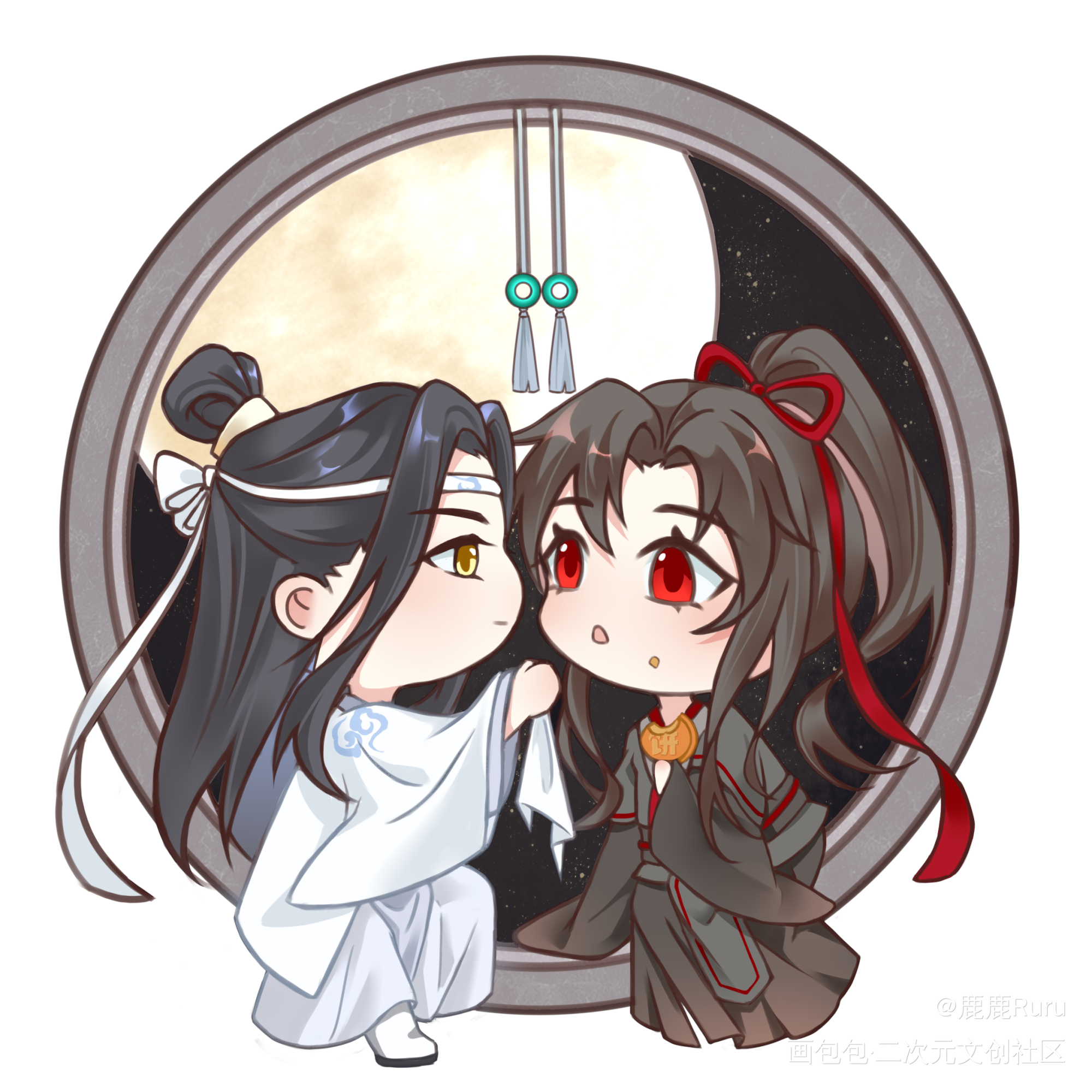 上次画忘羡还是在上次（）_魔道祖师忘羡蓝忘机魏无羡平涂日系Q版同人绘画绘画作品