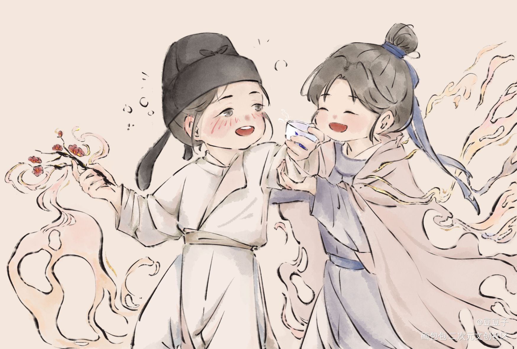 醉折花枝作酒筹_元白Q版历史同人绘画作品