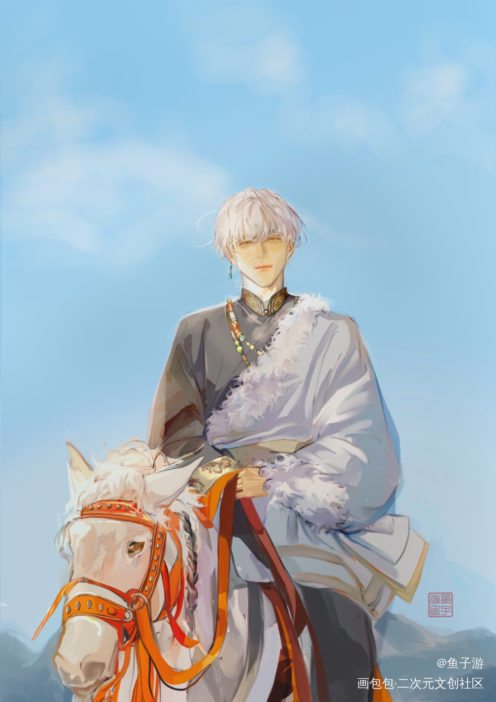 身骑白马_光与夜之恋齐司礼绘画作品