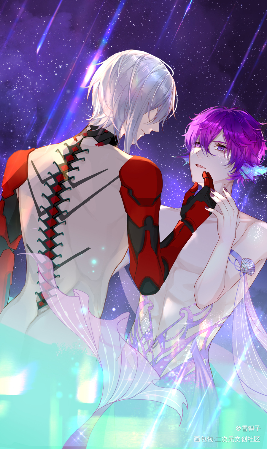 星空下的邂逅|人鱼AU_插画同人psyborgfulgurovidUkiVioleta绘画作品