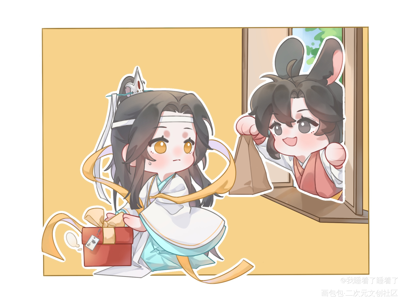 你好！你的兔兔牌月饼已送达！_魔道祖师忘羡蓝忘机魏无羡古风Q版同人绘画作品