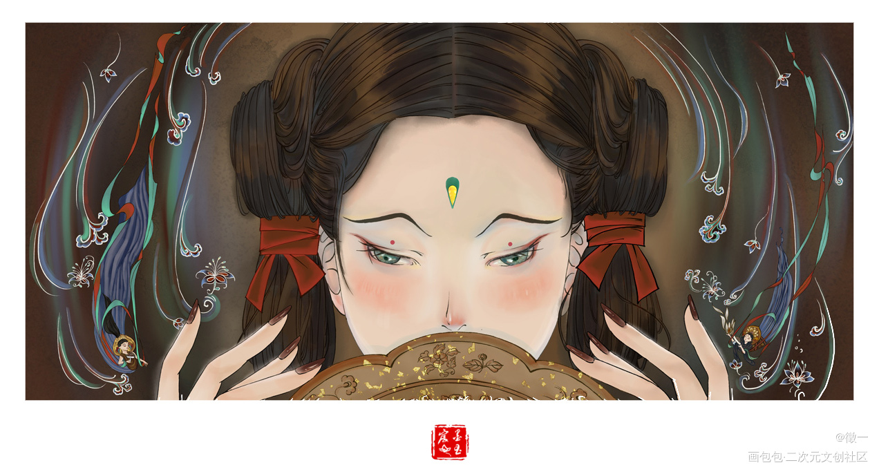 月饼节快乐_板绘涂节日摸鱼页敦煌古风少女插画procreate板绘插画原创绘画作品