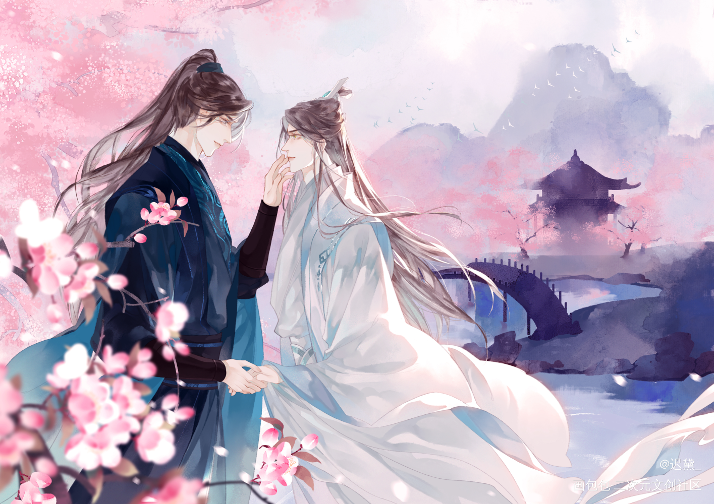 燃晚_二哈和他的白猫师尊墨燃楚晚宁绘画作品