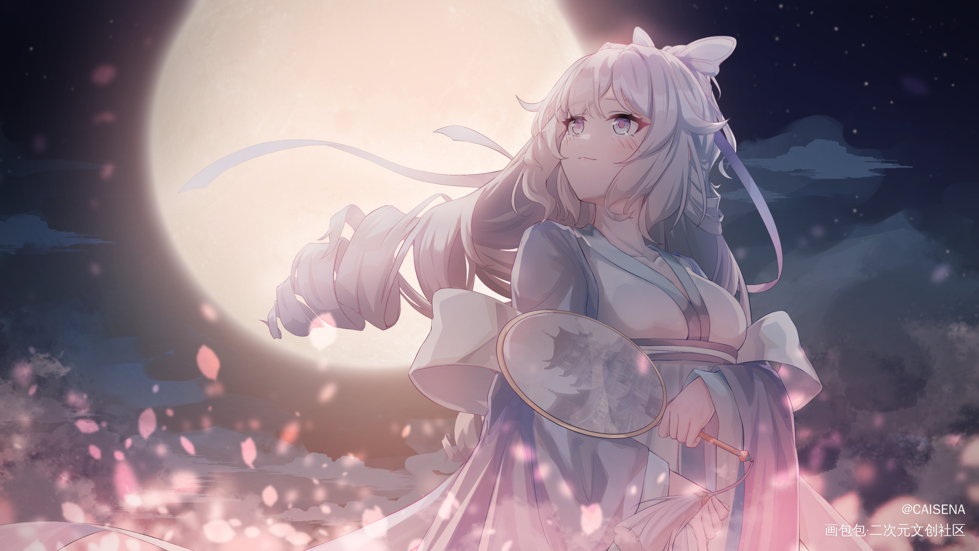 Day40 明月夜_崩坏3布洛妮娅日系中秋节插画绘画作品