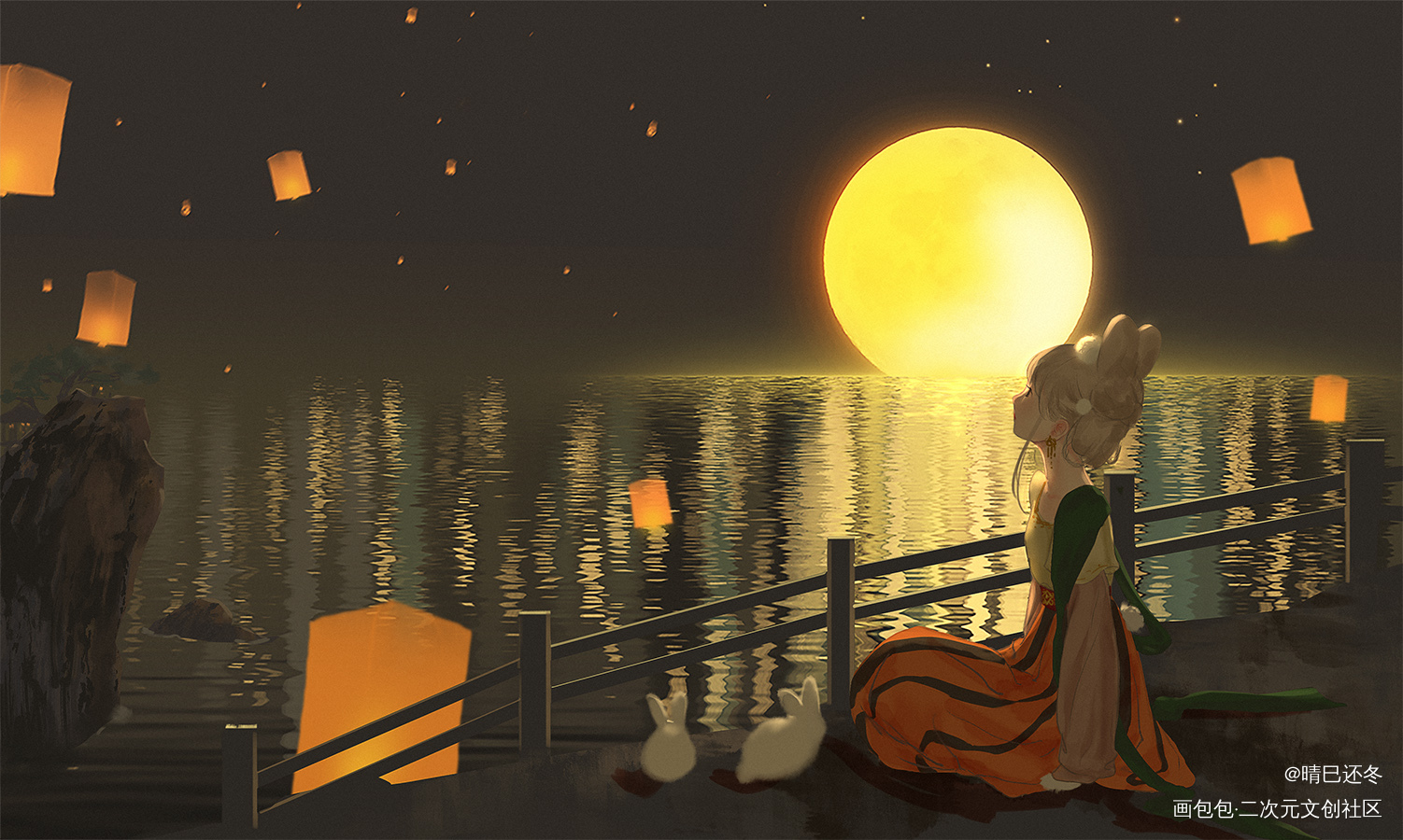 共潮生_中秋中秋节快乐原创绘画古风插画绘画作品