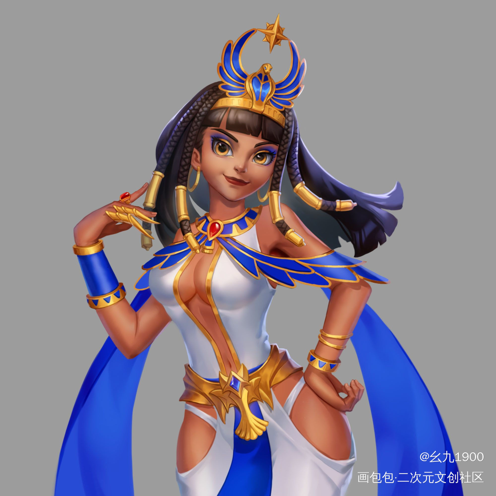 麻了_立绘厚涂半身像角色设计人设埃及艳后游戏原画欧美卡通原创绘画作品