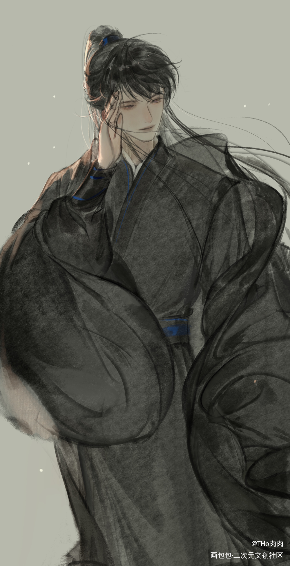 温柔狗子_二哈和他的白猫师尊燃晚绘画作品