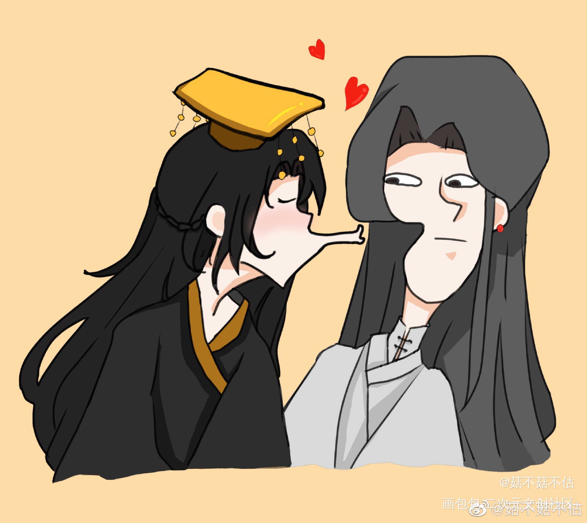 这里也发发_二哈和他的白猫师尊燃晚平涂Q版绘画作品