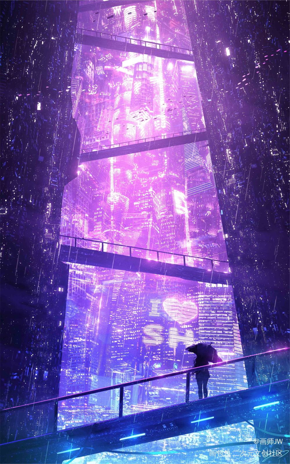 光影城堡_科幻手绘厚涂赛博朋克插画风景板绘插画壁纸绘画原创绘画作品