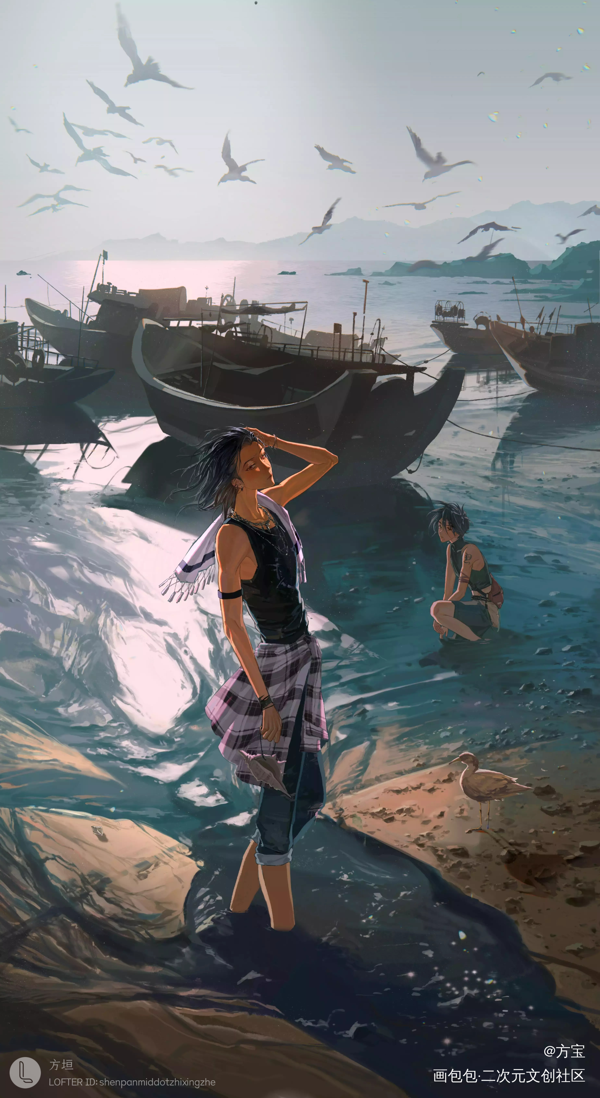海_插画我的好大儿和好二儿插图原创oc绘画作品