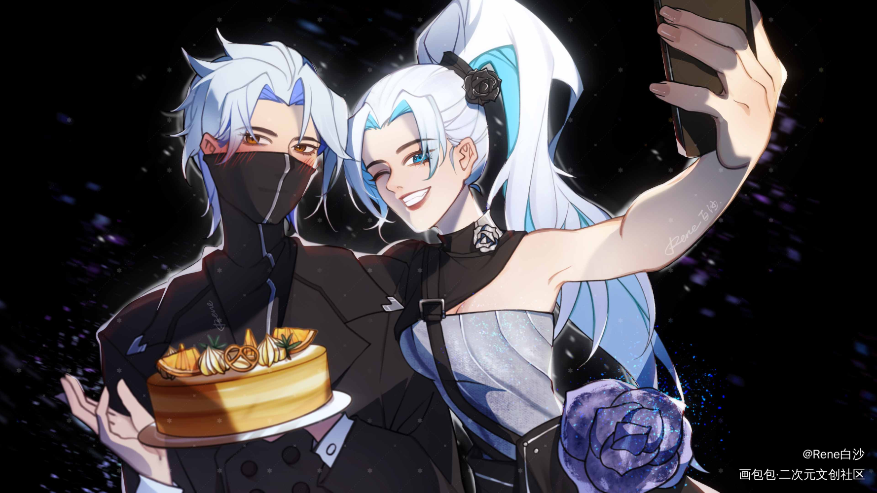 ——“来！笑一个！”_王者荣耀兰陵王双兰花木兰板绘涂插画绘画作品
