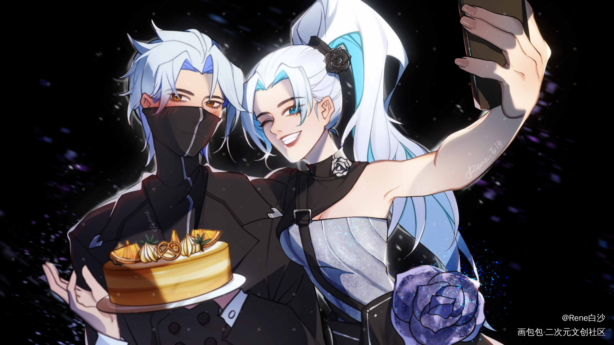 ——“来！笑一个！”_王者荣耀兰陵王双兰花木兰板绘涂插画绘画作品