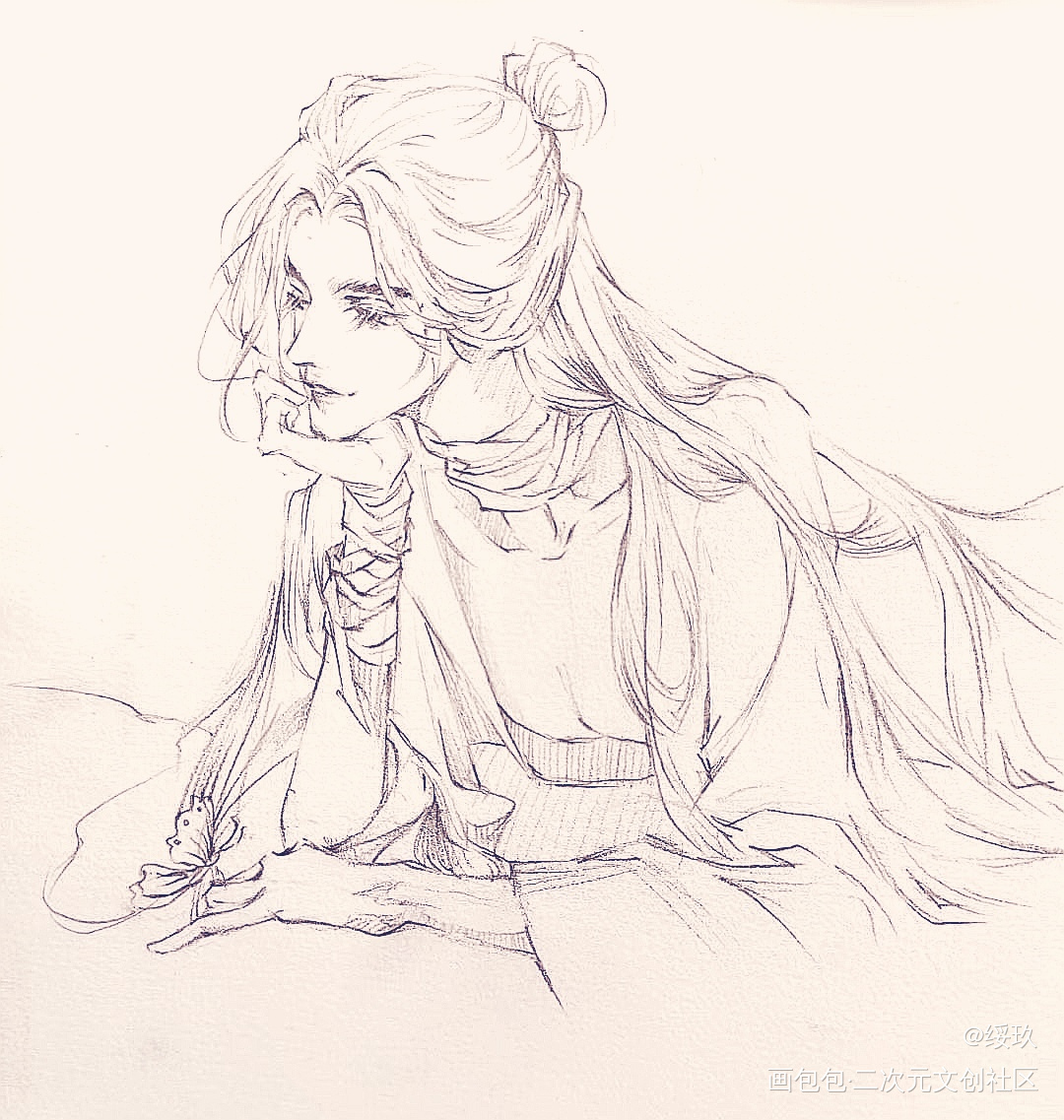 谢怜_天官赐福花怜铅笔黑白简笔摸鱼页我要上首推绘画作品