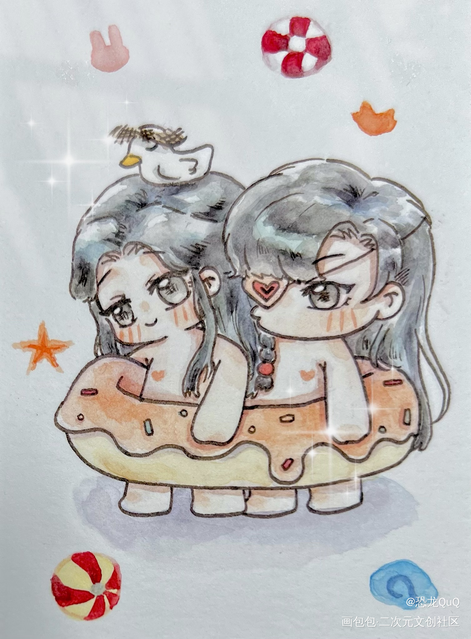 一起去海边耍_绘画作品