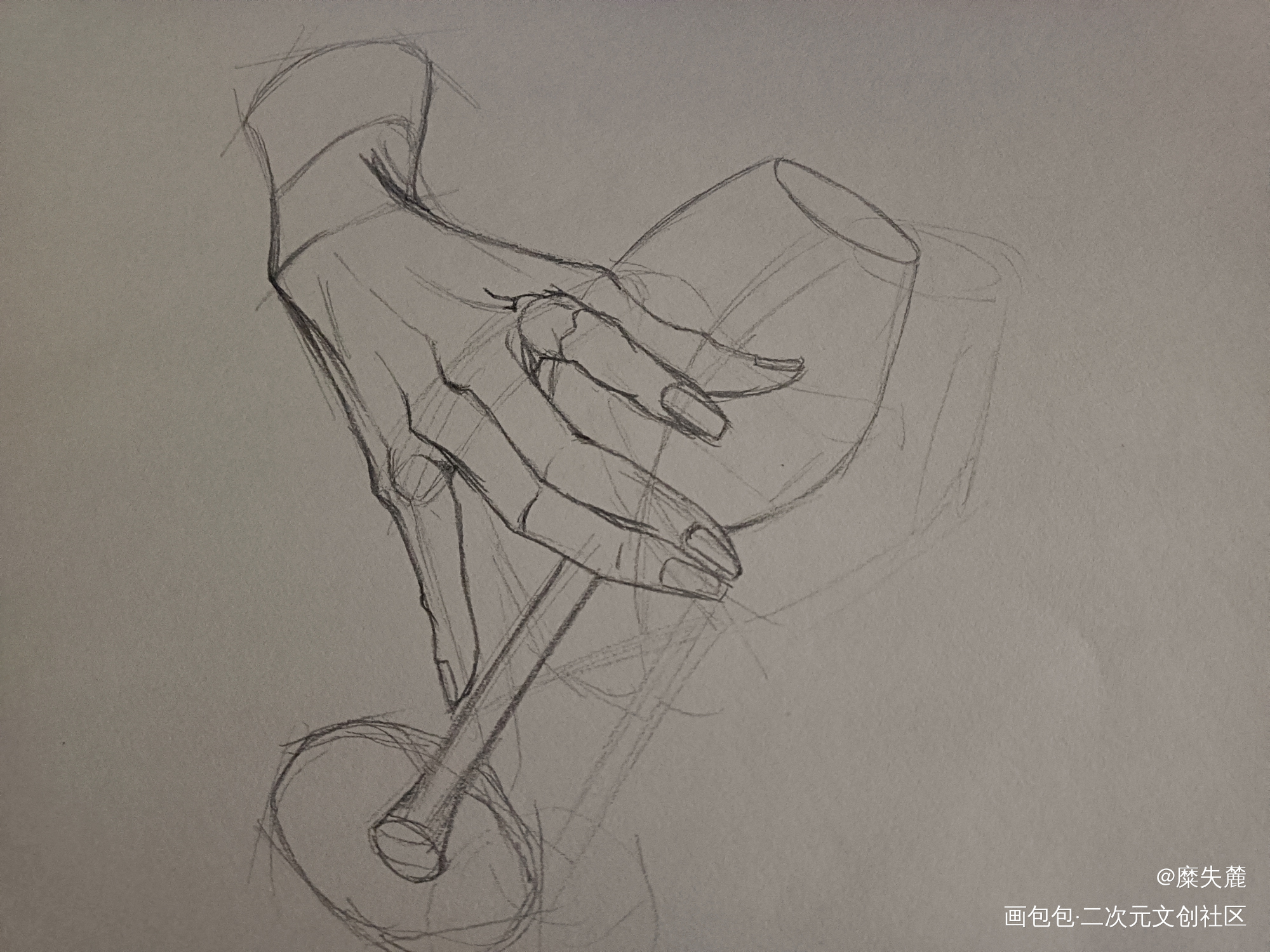 手_摸鱼页素描手绘画作品