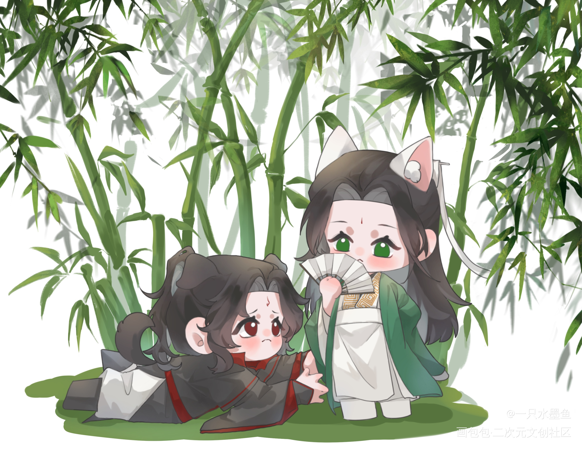 开授权用_人渣反派自救系统冰秋沈清秋洛冰河Q版绘画作品