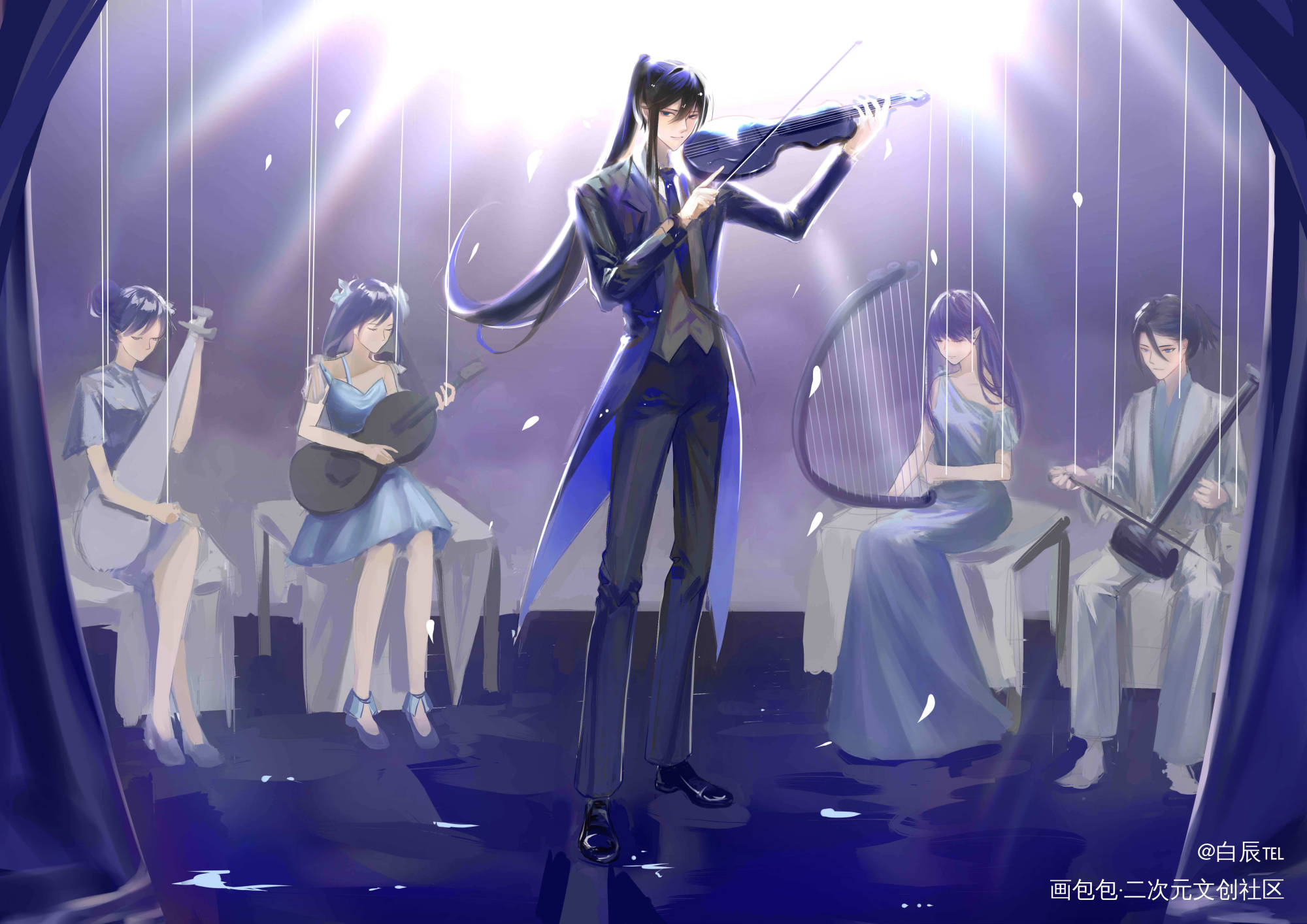 独奏_我在惊悚游戏里封神白六绘画绘画作品