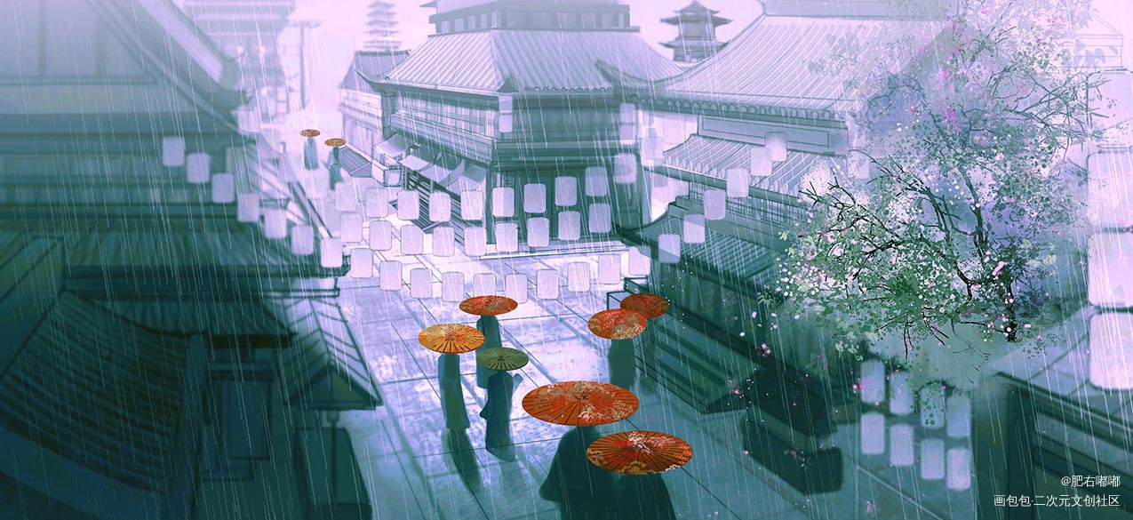 空山新雨后_古风水彩插画画画绘画绘画作品
