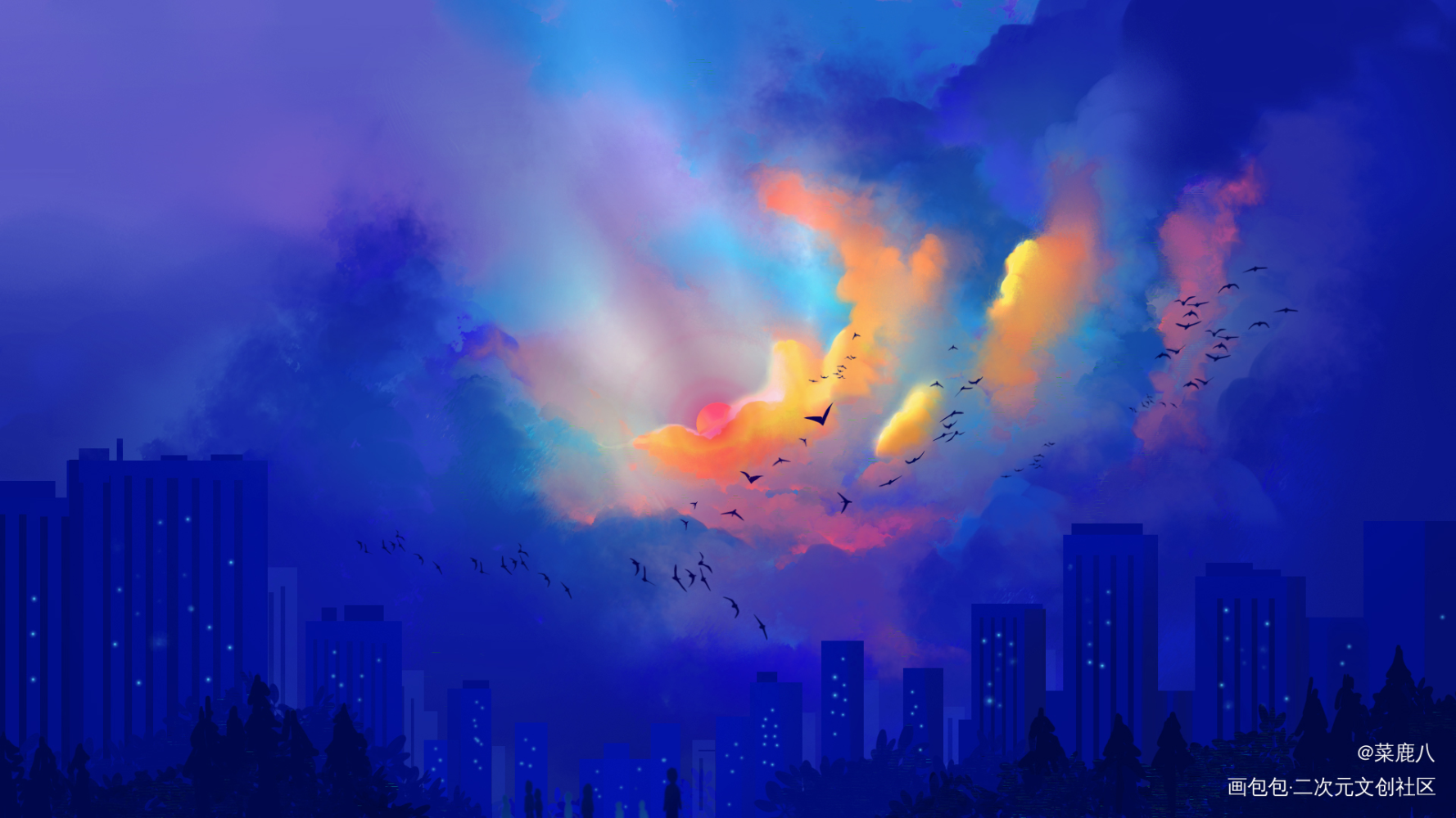 冲破黑暗_云朵场景绘画场景插画画画板绘插画绘画练习板绘绘画绘画作品