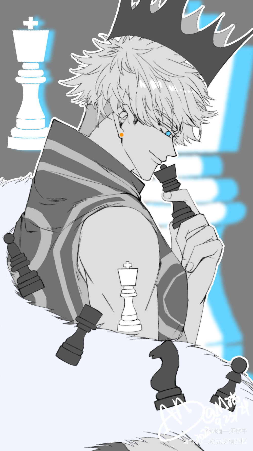 【五悠】黑白棋子之国王皇后_咒术回战五悠虎杖悠仁插画同人绘画作品
