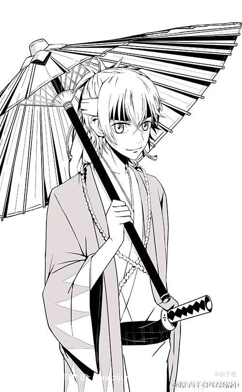 K_K黑白简笔平涂日系同人八田美咲伏见猿比古绘画作品