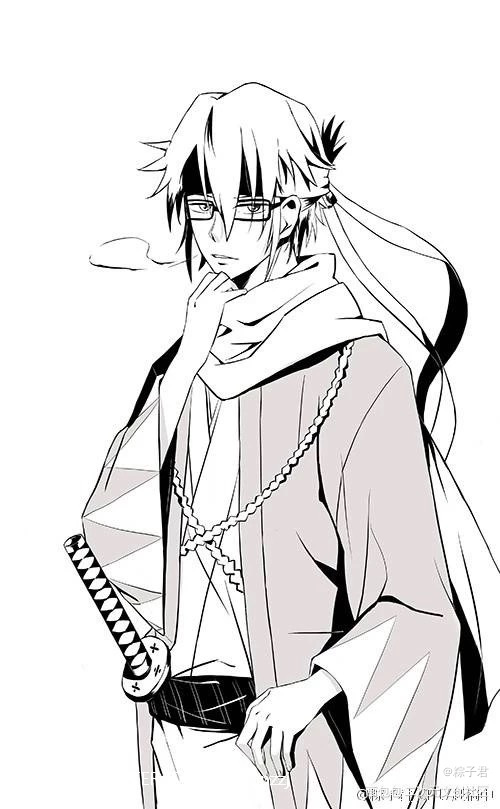 K_K黑白简笔平涂日系同人八田美咲伏见猿比古绘画作品