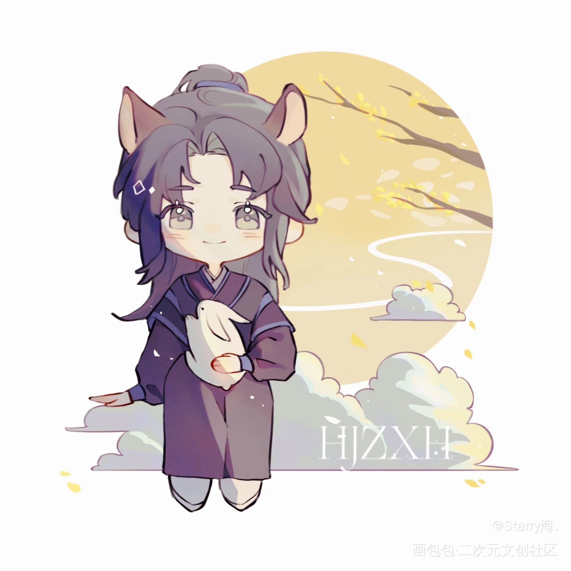 卡瓦燃晚_二哈和他的白猫师尊墨燃楚晚宁绘画作品