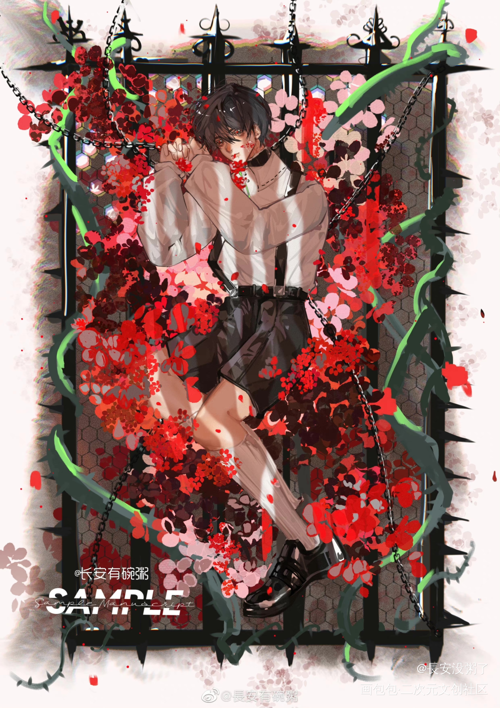 【玫瑰少年】_玫瑰少年稿子摸鱼页procreate绘画作品