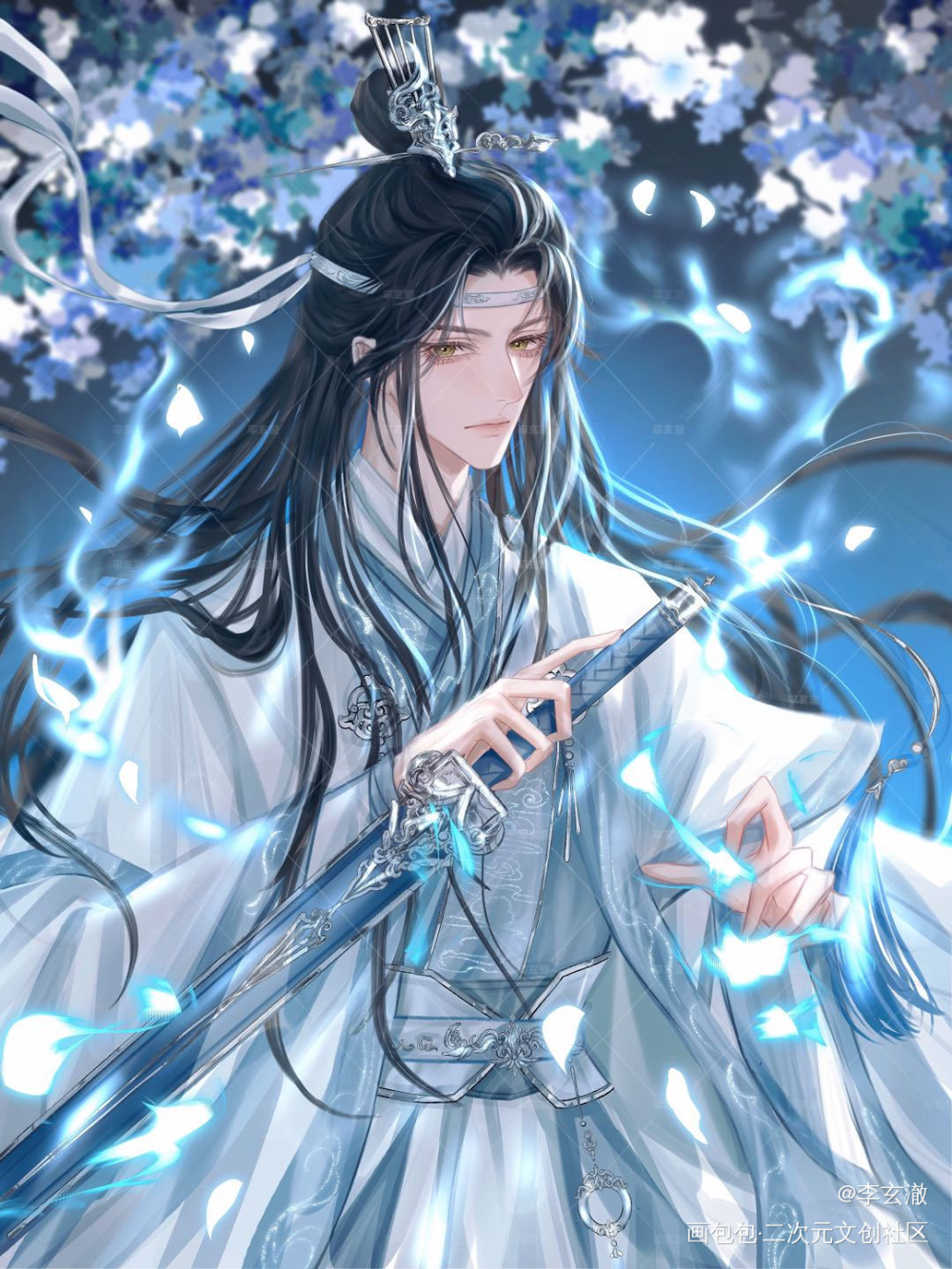 晴光映雪蓝忘机_魔道祖师忘羡蓝忘机绘画作品