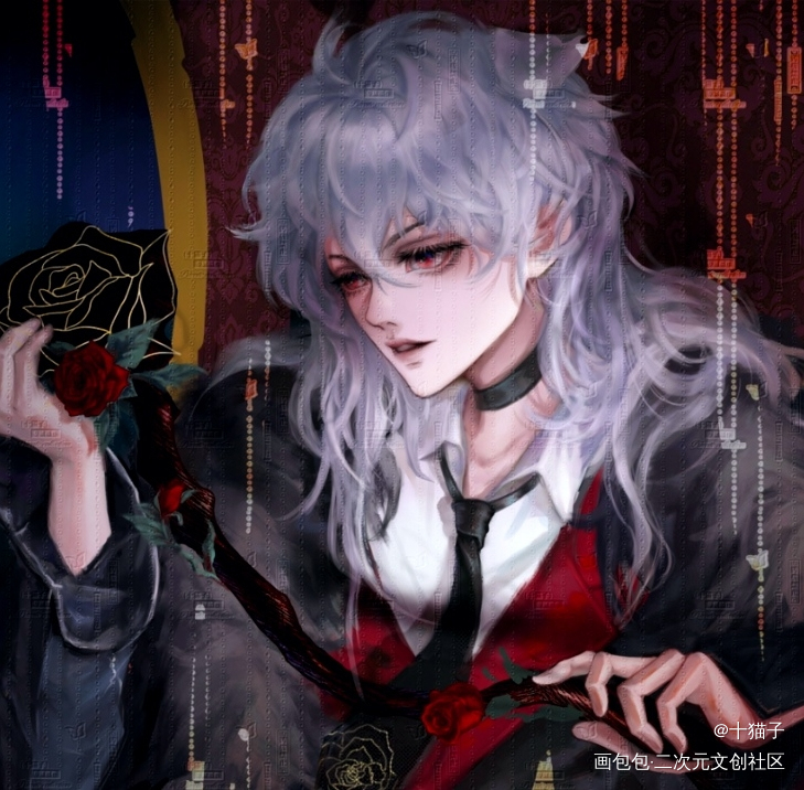 手杖里寄托着一个灵魂_光与夜之恋彩色漫画板绘涂摸鱼页厚涂原创人设oc绘画作品