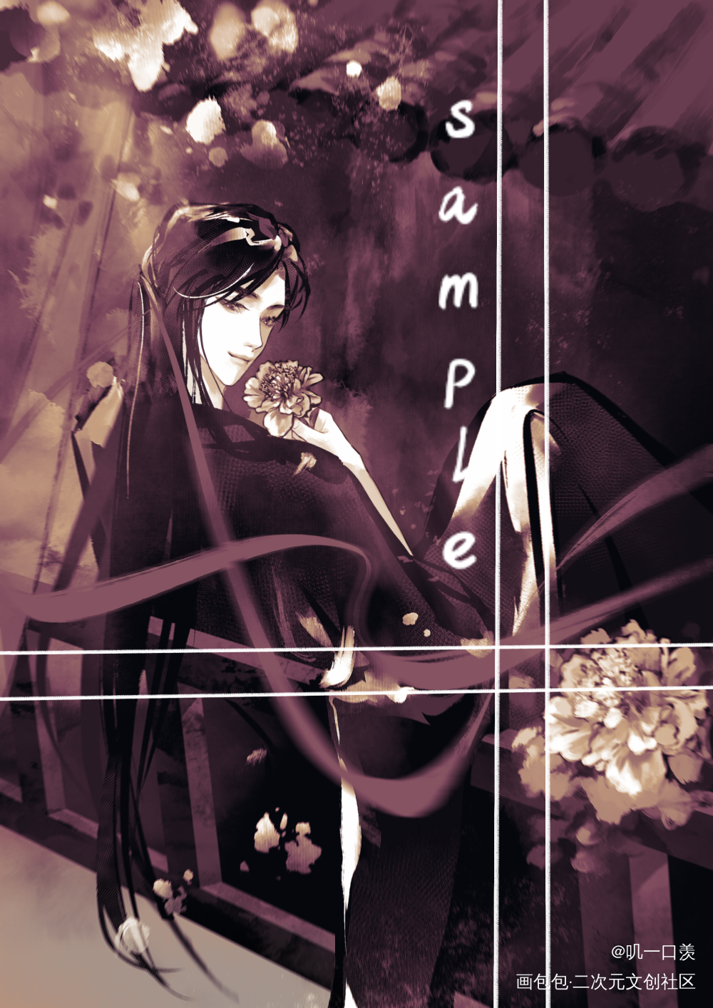 予弦振，君慢斟，楼台抛花倚栏人_魔道祖师忘羡约稿绘画作品