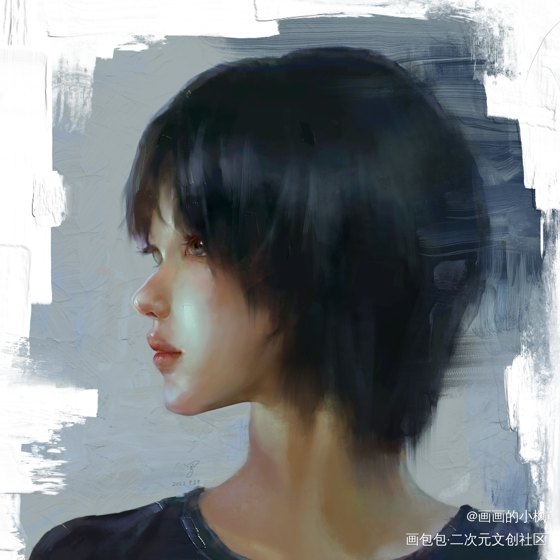 厚涂油画感短发女头侧脸_板绘涂油画立绘厚涂头像插画procreate女生头像绘画原创绘画作品