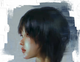 厚涂油画感短发女头侧脸_绘画作品