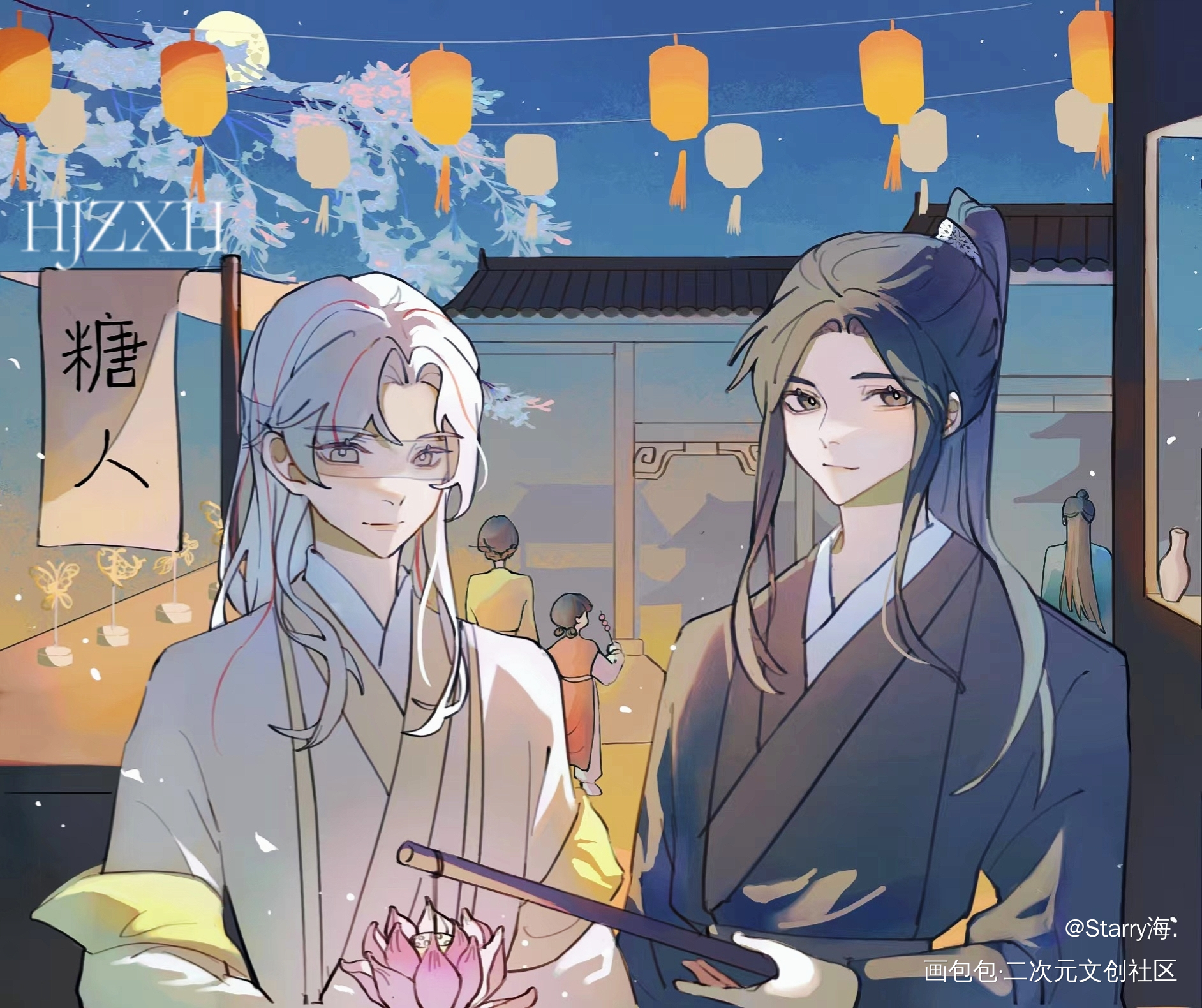 灯会_穿成高危职业之师尊牧谪沈顾容绘画作品