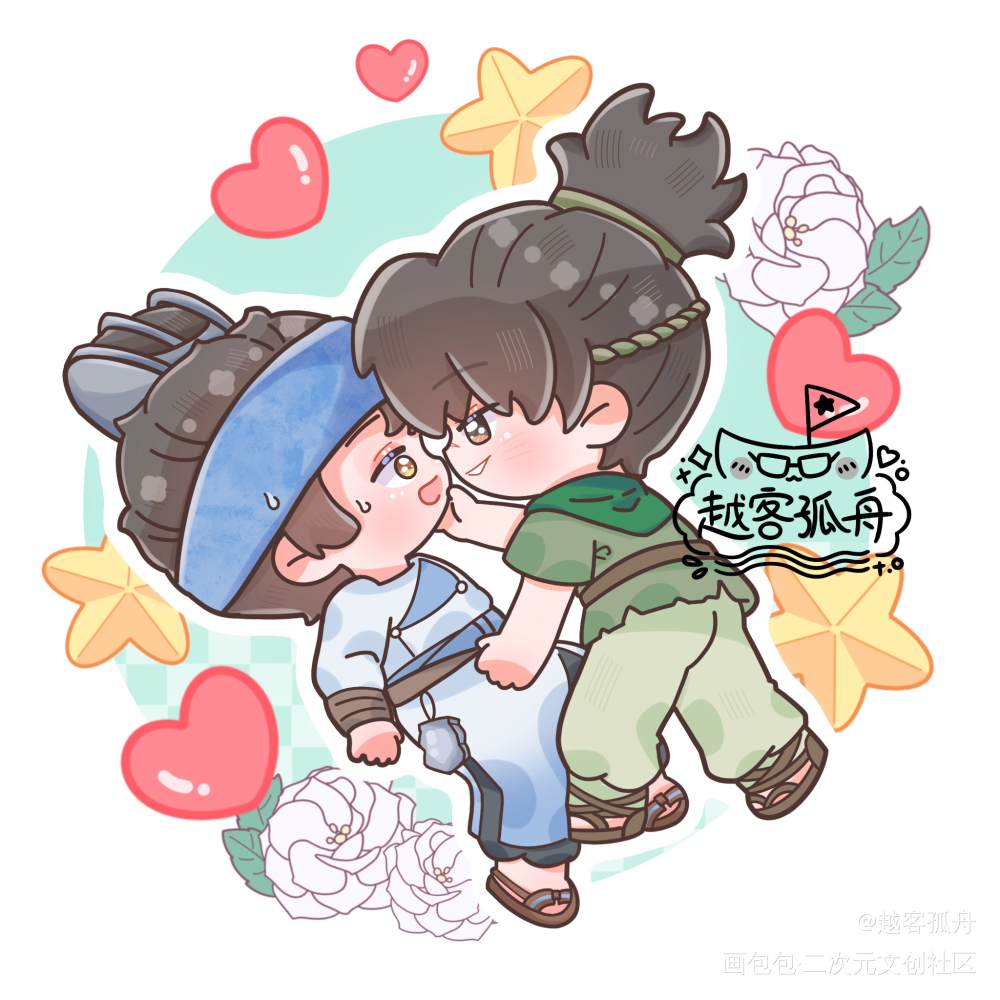 “舅舅，来了就别想走了。”_新神榜杨戬杨戬Q版沉戬沉香绘画作品