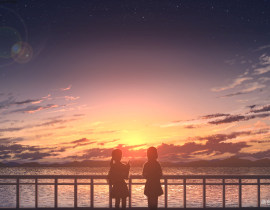 岸边的夕阳_绘画作品