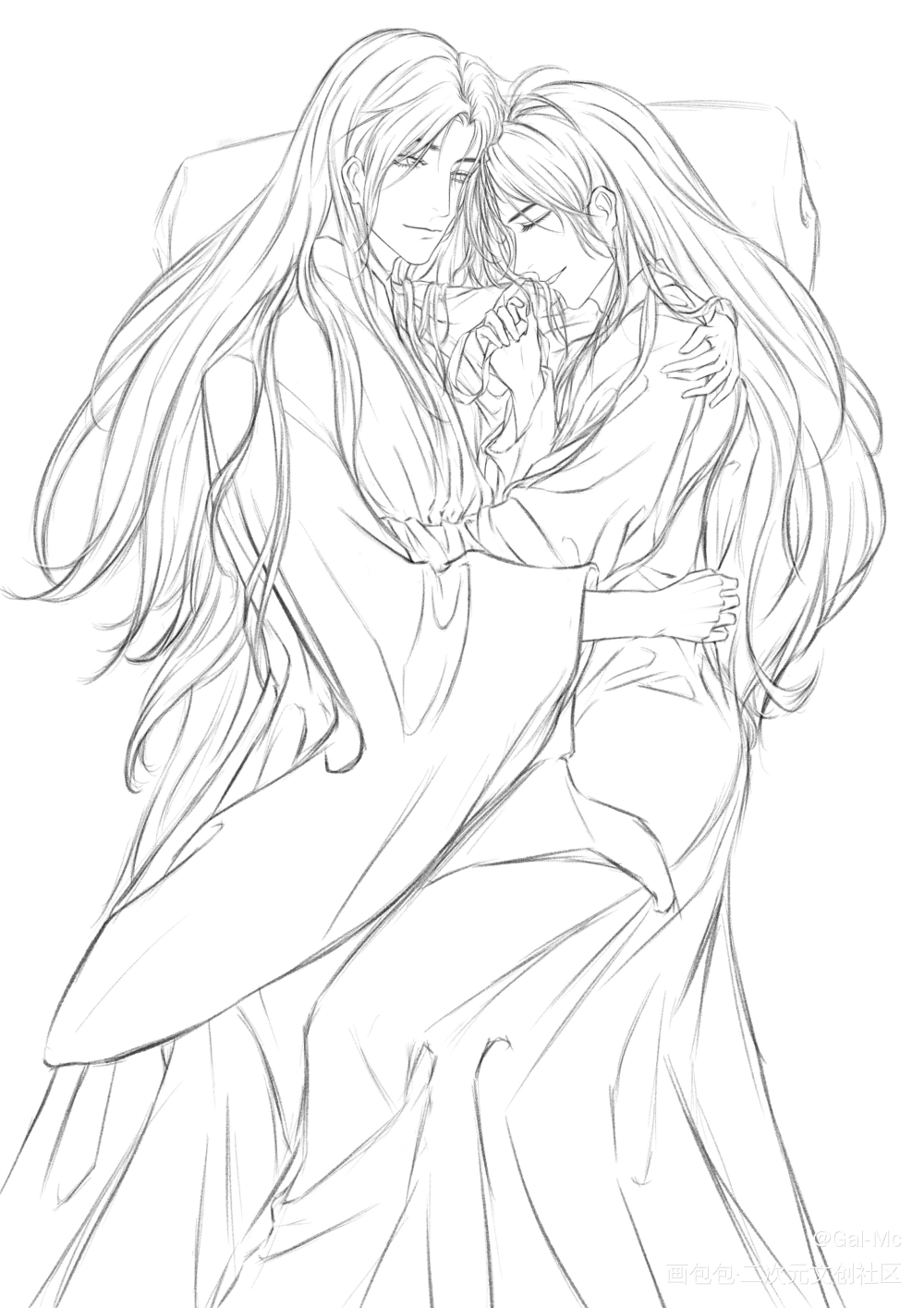 平平无奇静室的一天～_魔道祖师忘羡蓝忘机魏无羡黑白简笔绘画作品