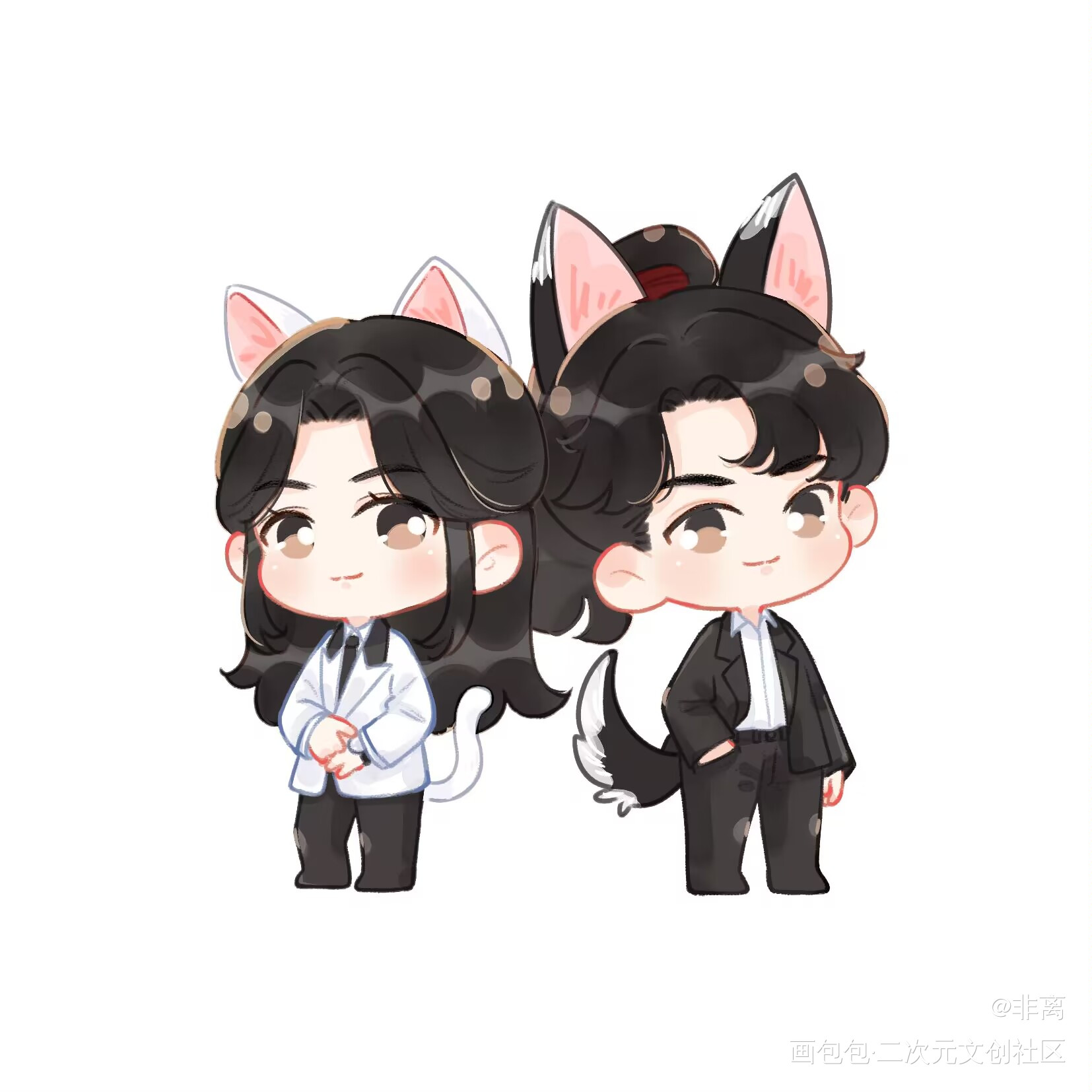 现代PA_二哈和他的白猫师尊燃晚绘画作品