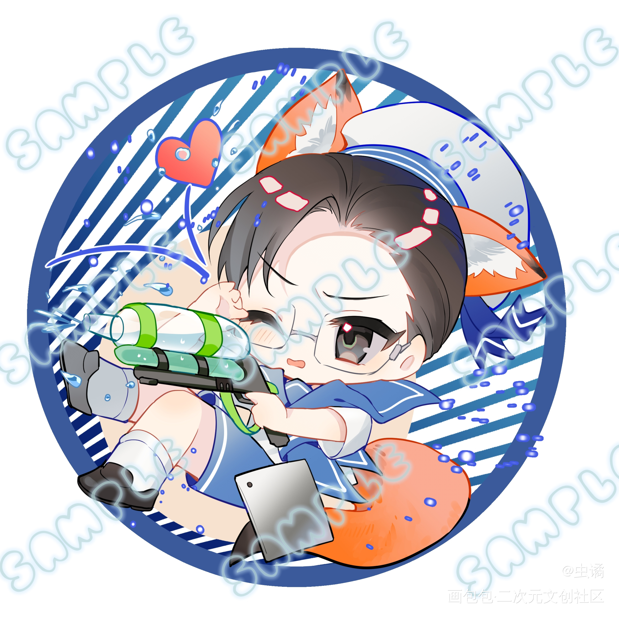 玩水枪的小情侣_针锋对决188男团原顾顾青裴原炀Q版绘画作品