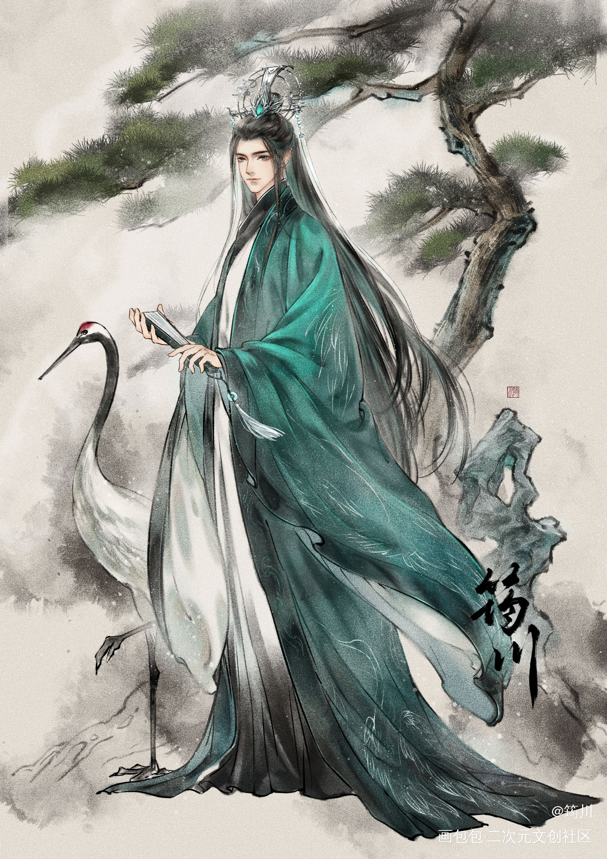 仙鹤 · 沈清秋_人渣反派自救系统冰秋沈清秋水墨立绘古风插画绘画作品