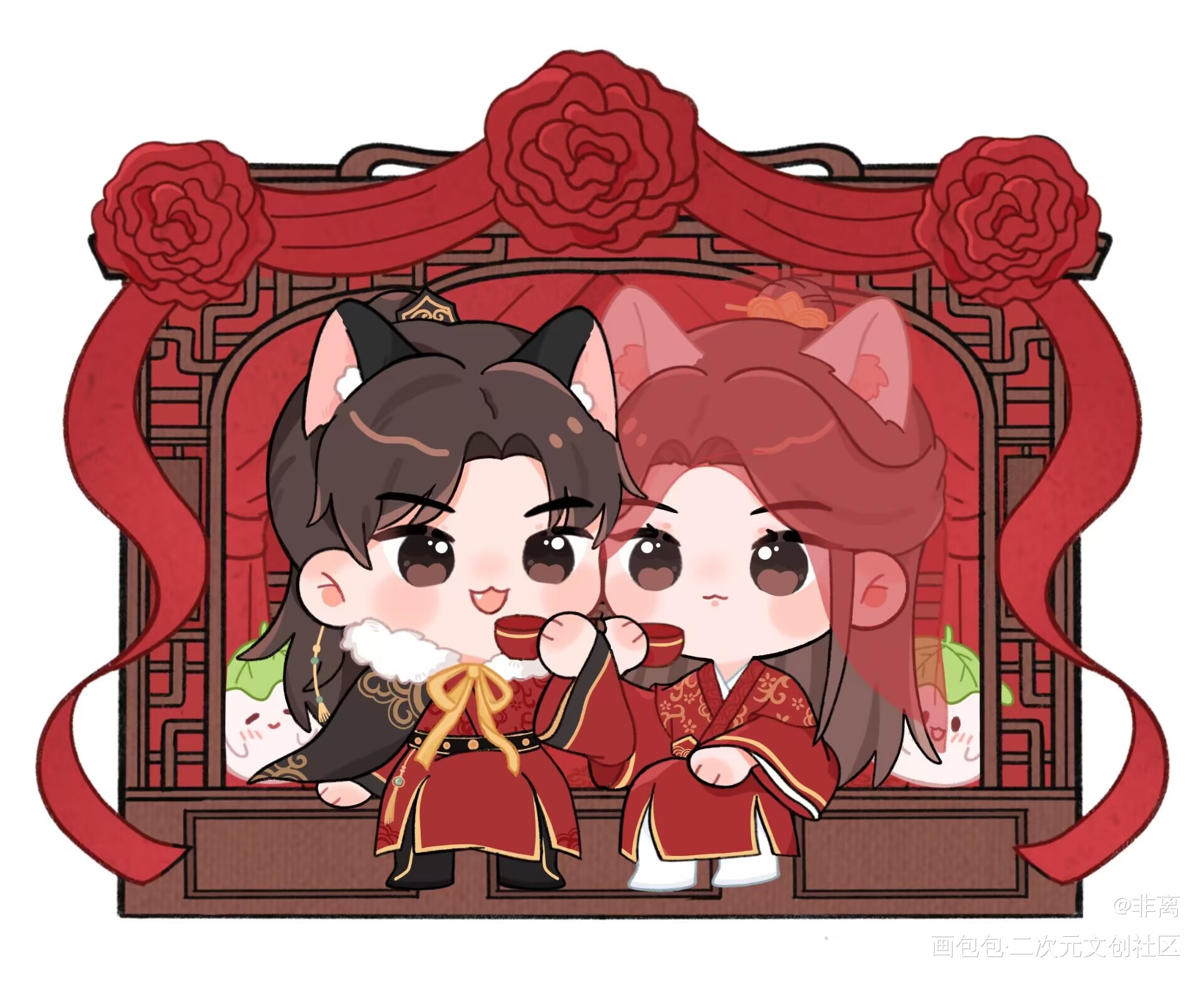 2.0傻狗_二哈和他的白猫师尊燃晚绘画作品