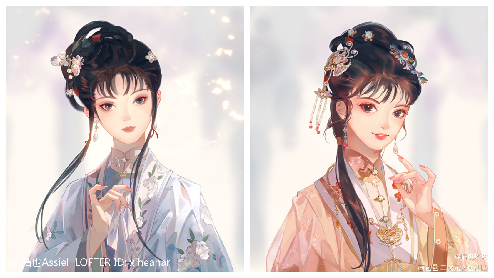 薛君才合配湘妃_红楼梦林黛玉古风平涂薛宝钗原创头像原创绘画作品