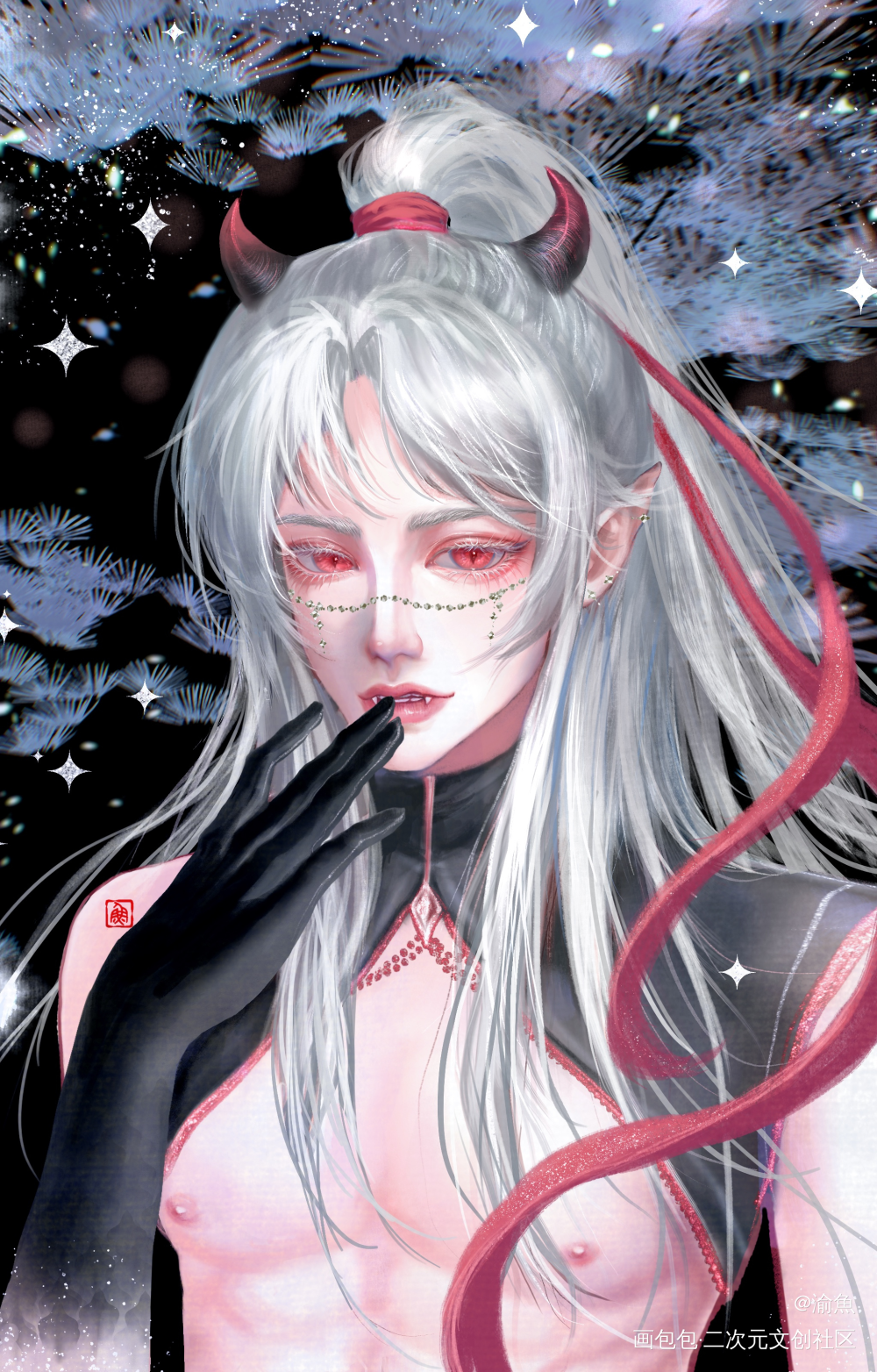 小恶魔羡_魔道祖师忘羡魏无羡古风厚涂摸鱼板绘绘画绘画作品