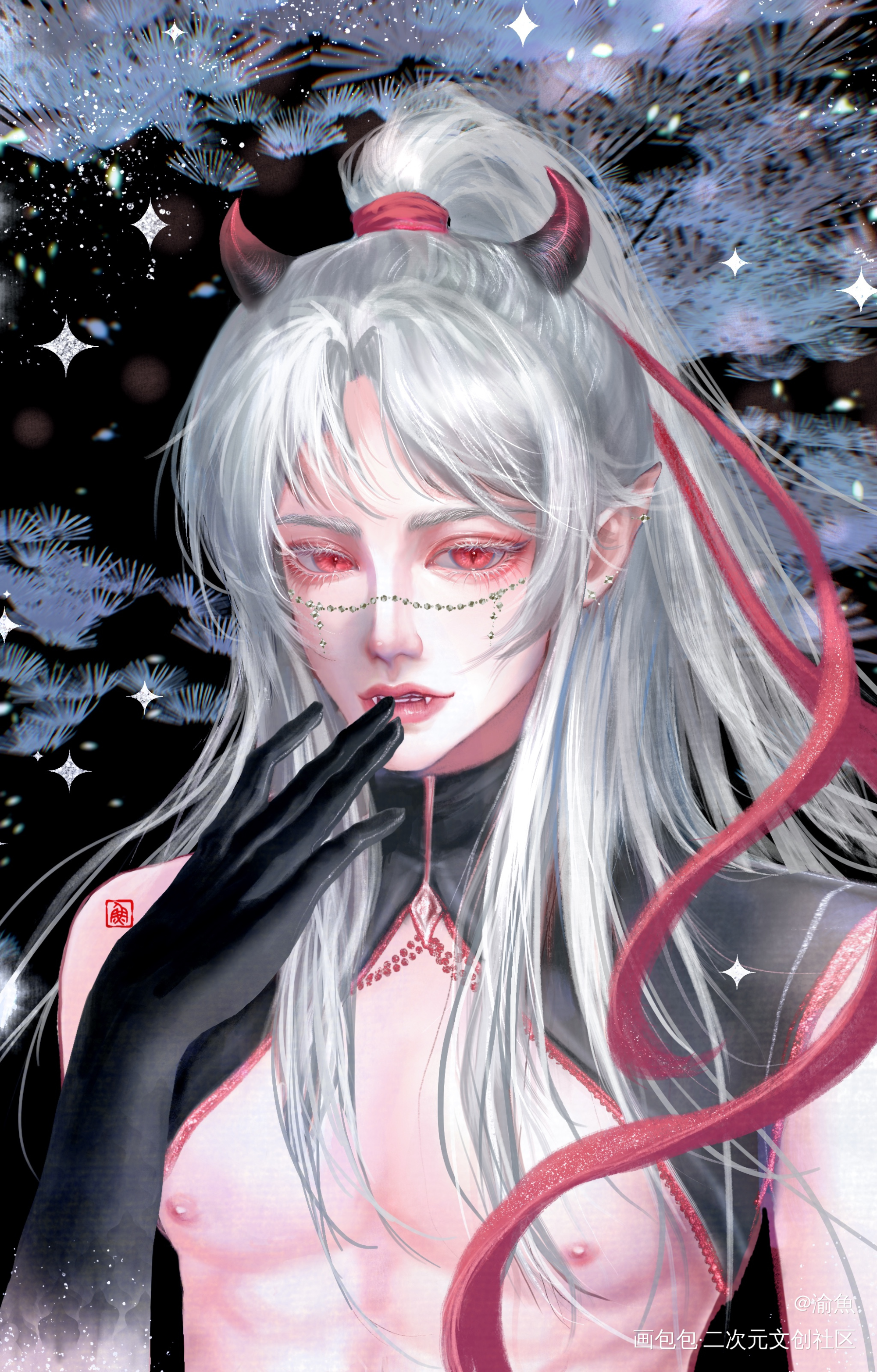 小恶魔羡_魔道祖师忘羡魏无羡古风厚涂摸鱼板绘绘画绘画作品