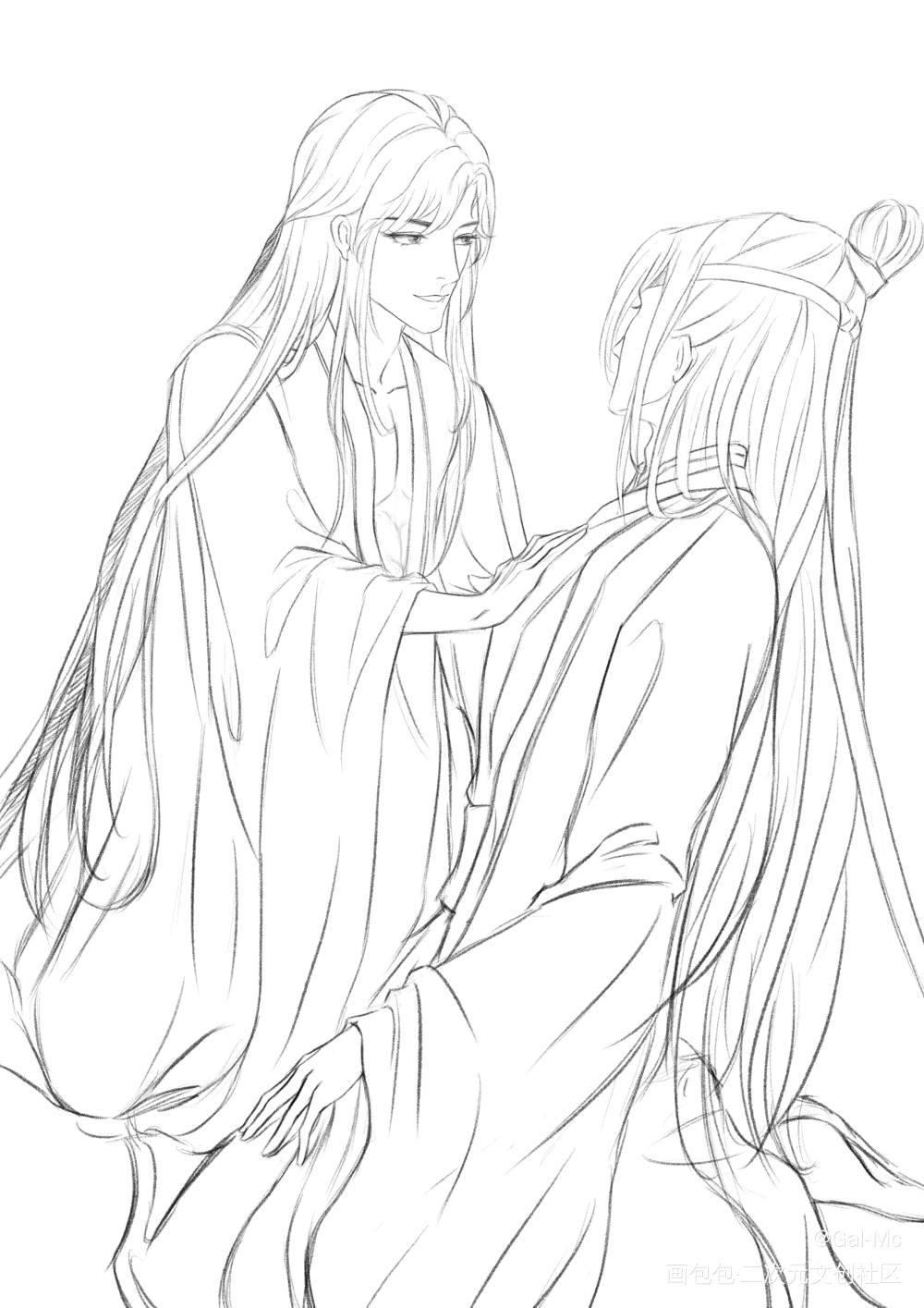 静室日常_魔道祖师忘羡蓝忘机魏无羡黑白简笔绘画作品