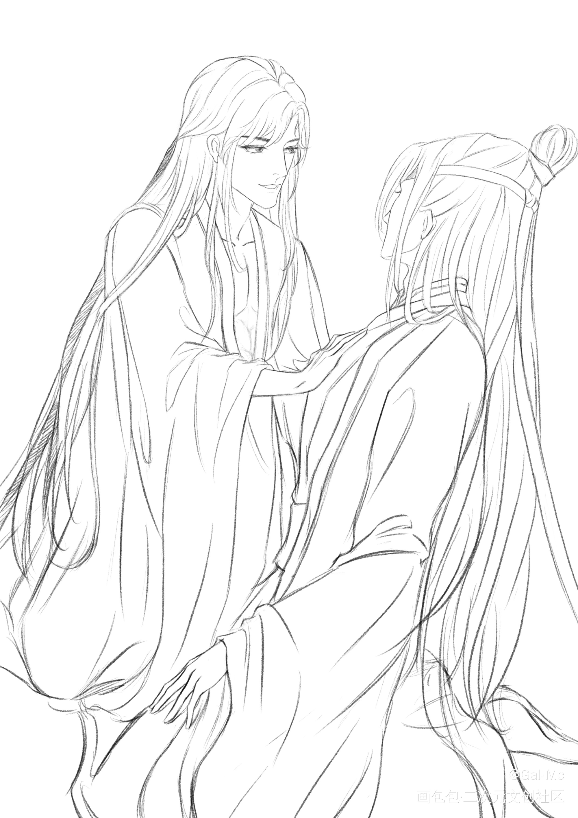 静室日常_魔道祖师忘羡蓝忘机魏无羡黑白简笔绘画作品